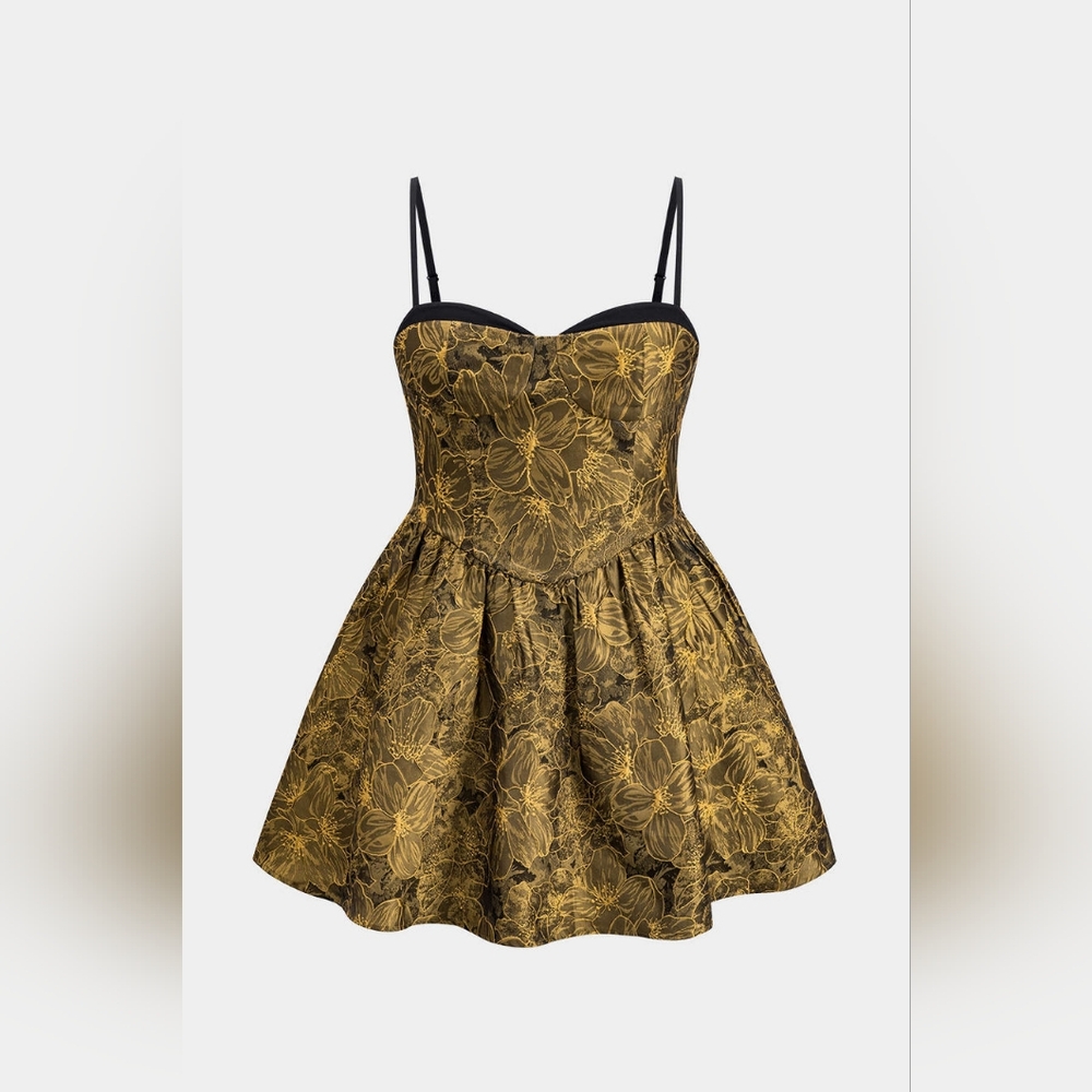MICAS CURVE Plus Size Jacquard Patchwork Zipper Bustier Slip Mini Dress